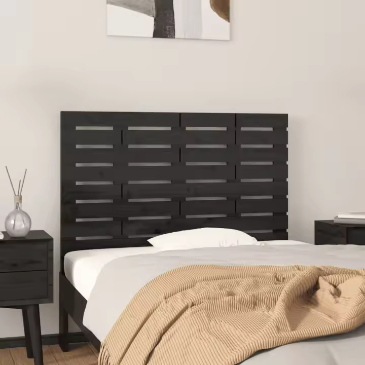 vidaXL Cabecero de cama de pared madera maciza pino negro 106x3x63 cm - 1