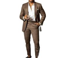 Traje De Boda Para Hombre 2 Piezas Talla Justa Marrón Traje De Negocios Hecho a Medida Conjunto De Traje Formal Con Chaqueta Y Pantalones - details 3