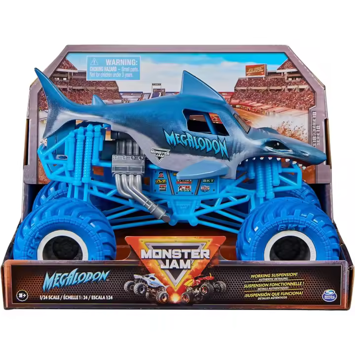 Monster Jam - Monster Truck - MEGALODON Oficial - Coches de Juguetes de Metal Escala 1:24 Megalodón - Juguetes Niños 3 Años + (Spin Master 6066675) - 1