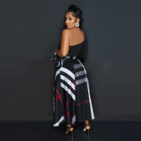 Vestido Elegante Para Mujer Con Un Hombro Largo Manga Completa Estampado Cintura Alta Abertura Vestido Para Cumpleaños Y Fiestas Nocturnas - details 11