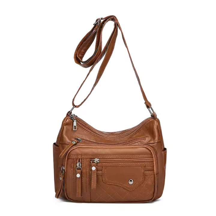 Bolso De Hombro Para Mujer De Cuero Suave Con Múltiples Bolsillos De Cierre De Cremallera Estilo Casual Para Trabajo Y Citas - 1