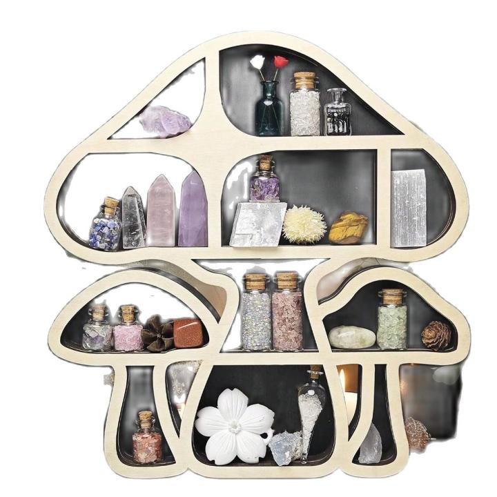 Estante De Madera En Forma De Setas Para Exhibición Multi-compartmental Soporte Para Cristales Y Piedras Preciosas Decoración Espiritual Para El Hogar