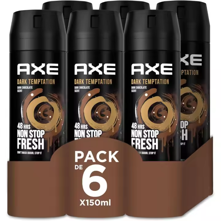 Axe Dark Temptation Chocolate negro - Desodorante en spray para hombre - Pack AHORRO 6 x 150 ml - 1