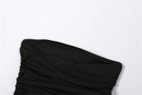 Vestido De Verano Para Mujer Kliou Alto Rodilla Estilo Callejero Fibra Láctea Sin Mangas Cuello Sin Hombros Cintura Natural Silueta Ajustada - details 4