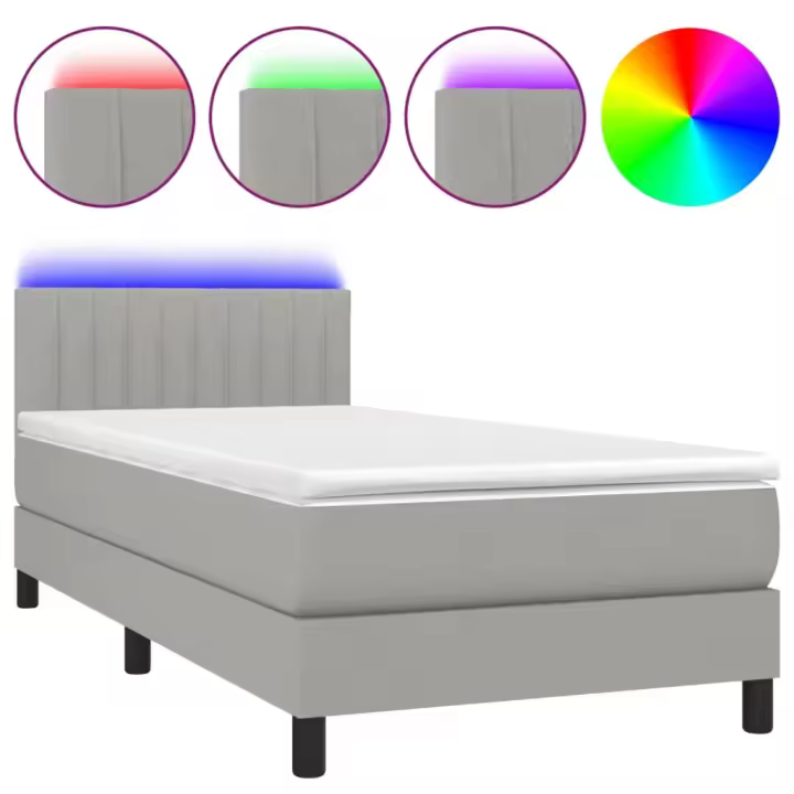 vidaXL Cama box spring colchón y luces LED tela gris claro 100x200 cm - 1