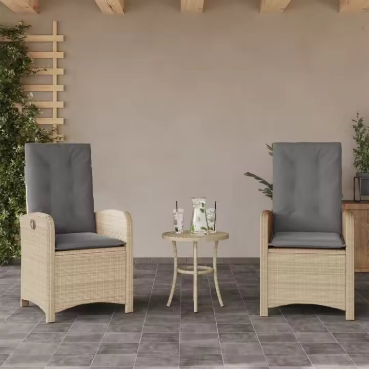 vidaXL Sillones reclinables jardín y cojines beige mix 2 uds ratán PE - 1