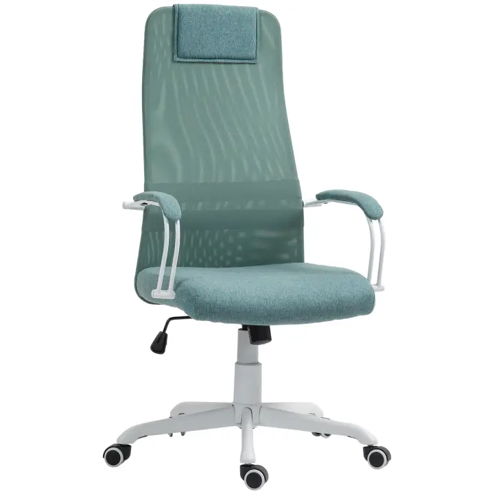HOMCOM Silla de oficina ergonómica, silla de oficina, función de inclinación, altura del asiento regulable, ruedas y asiento giratorios, tejido transpirable efecto lino, capacidad de carga 120 kg, verde - 1