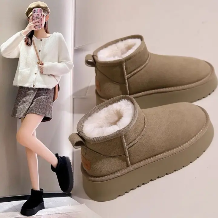Botas De Nieve Para Mujer Con Suela Gruesa Y Forro De Fieltro Cálido Antideslizante Botas Cortas De Tubo Botas De Algodón - 1