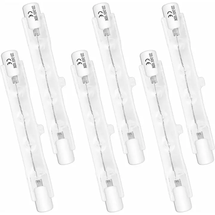 Paquete de 6 bombillas halógenas R7S 78 mm 100 W 230 V, lámpara de tubo halógena regulable, luz blanca cálida de 2700 K, flujo luminoso de 1500 LM, reflectores halógenos lineales, ideales para iluminación de paisajes, luces de trabajo y lámparas de pie. - 1