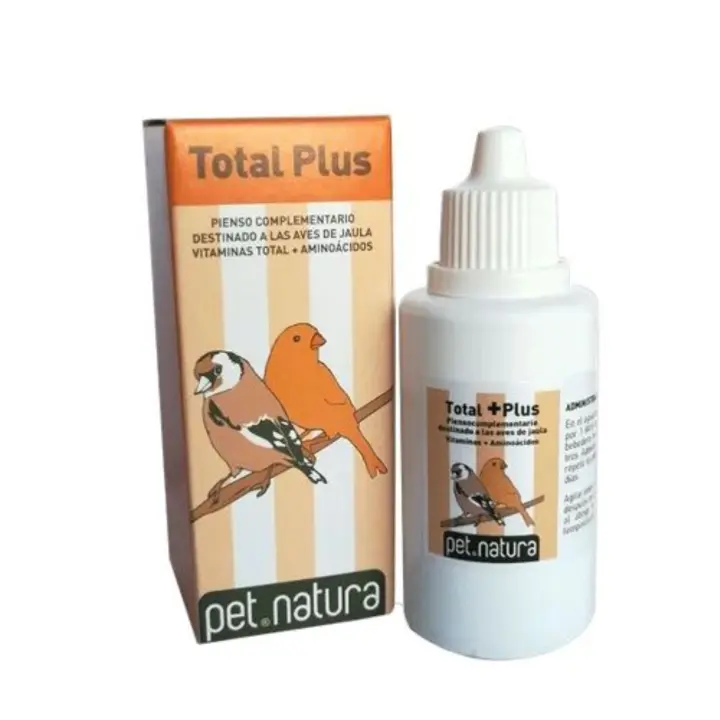 Pet Natura Total Plus Pienso complementario para aves de jaula 25ml - Vitaminas y Aminoacidos para todo tipo de pajaros, canarios, jilgueros, periquitos - 1