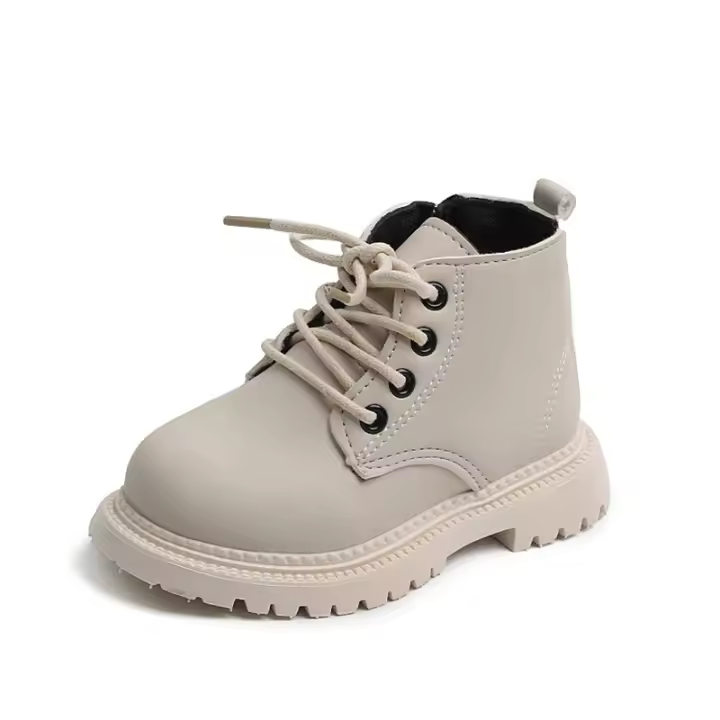 Botas De Otoño Invierno Para Niños Y Niñas Cuero PU Retro Casual Con Cordones Y Cierre De Zipper Antideslizantes Zapatos Cortos - 1