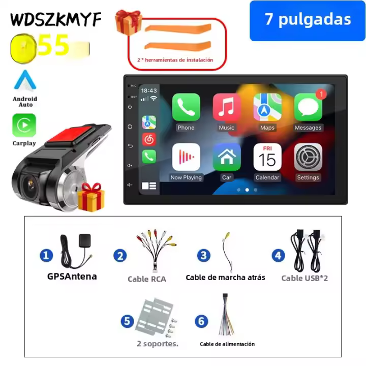 Receptor De Audio Para Coche Android 13 2 Din Estéreo Inteligente Con Wireless Carplay Android Auto GPS Universal 7/9/10 Pulgadas 2G RAM 32G ROM Soporte WiFi Y Control Del Volante - 1