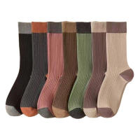 Calcetines De Algodón Puro De Primavera Y Otoño En Color Sólido Talla Media Todoterreno Con Contraste Harajuku Kawaii Para Mujer - details 5