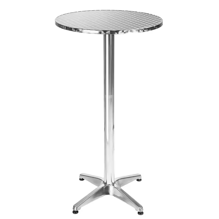 Tectake - Mesa de terraza de aluminio Ø 60 cm ajustable en altura  Pie de aluminio  Resistente  Tablero con revestimiento de acero inoxidable pulido  Fundas protectoras de goma en las patas para mayor estabilidad - 1
