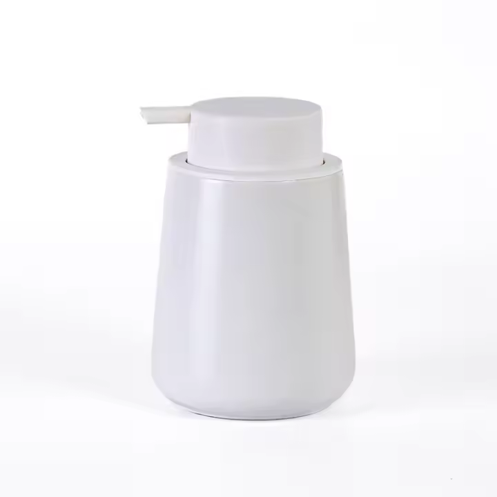 Dispensador de jabón de cerámica con bomba fácil de prensar, dispensador de líquido de loción de manos para champú, baño, cocina,  color blanco - 1