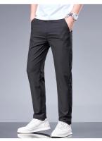 Pantalones Negocios Veraniegos Rectos Para Hombre Cintura Elástica Algodón De Seda Cómodo Transpirable Negro Gris Pantalones Casuales De Traje - details 10