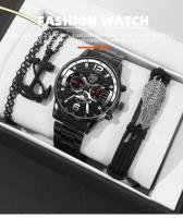 Reloj De Cuarzo Para Hombre 3PCS Lujo Moda Con Correa De Cuero Negra Reloj De Pulsera Casual Y Negocios Sin Resistencia Al Agua - details 0