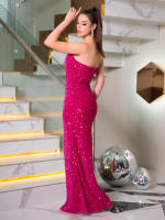 Vestido Largo De Noche Sin Espalda En Rosa Fucsia Y Azul Real Vestido De Fiesta Para Cumpleaños Graduación Y Enlace Con Abertura En La Parte Frontal Y Espalda - details 4