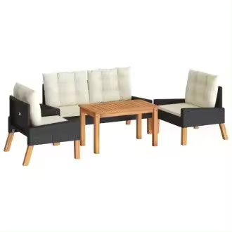VIDAXL set de muebles para jardín con cojines fabricado en ratán y madera de color negro y blanco - 1