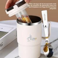 Taza De Café Aislada De Acero Inoxidable 304 Con Tapabocas Y Pajita Taza De Té Con Infusor Para Bebidas Como Agua Leche Jugo Y Café Para Uso Doméstico - details 3