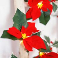 Guirnalda De Flores De Navidad LED 2M Con Poinsettia Rojas Y Hojas De Hollejo Con Led 10 Luces Pilas Incluidas Para Decoración Del Hogar - details 14