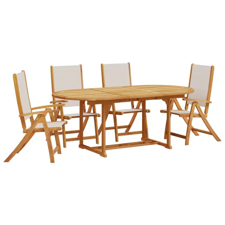 vidaXL Juego comedor de jardín 5 pzas madera maciza acacia y textileno - 1