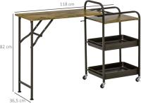 Carro de Cocina con Ruedas Carrito Auxiliar con Estantes de 3 Niveles Hoja Abatible y 2 Portavasos Multiusos para Comedor 118x36,5x82 cm Marrón Rústico - details 2
