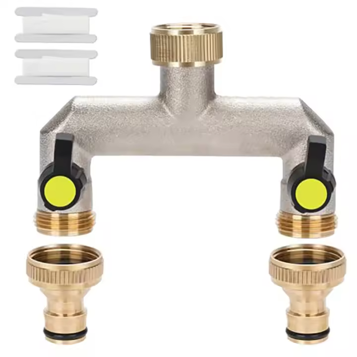 Divisor De Manguera Bidireccional 3/4 Pulgadas Aleación De Zinc Acero Inoxidable Para Jardinería Al Aire Libre Y Cuidado Del Césped - 1