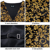 Chaleco De Seda Para Hombre Hi-Tie Con Cuello V Y Bolsa De Pañuelo Conjunto De Encantos Para Traje Sin Mangas Para Boda Y Negocios - details 9