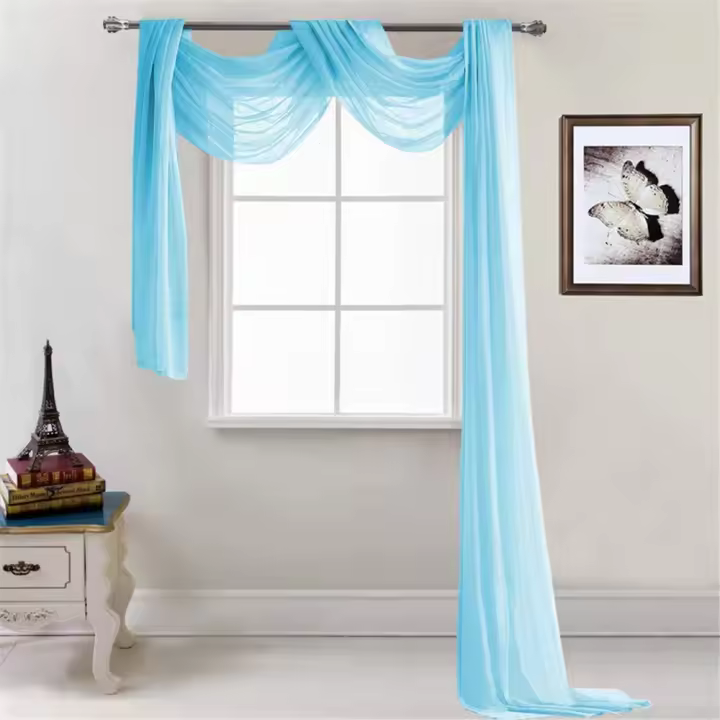 Cortina cruzada transparente - Decoración hecha a mano - Voile transparente - Decoración monocolor - Cortina decorativa para dormitorio, salón, boda - 52 x 216 cm - Azul soleado - 1