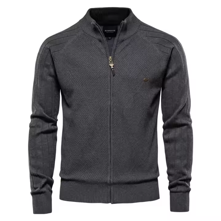 Cardigan De Algodón Para Hombre AIOPESON Estilo Casual Con Cierre De Cremallera Y Patrón Argyle Suéter De Calidad Para Invierno Basic Fashion - 1