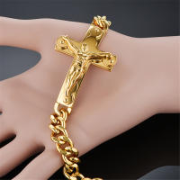 Pulsera De Cadena Cubana De Acero Inoxidable Con Encanto De Cruz Jesús Para Hombres Joyería Religiosa De Color Oro Pulsera Masculina Regalo - details 3