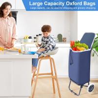 Carrito de compras, carrito de supermercado plegable con ruedas, duradero y portátil, azul, carrito plegable personal para comestibles, bolsa extraíble, bolsa de compras - details 1