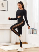CHRLEISURE Conjunto De Yoga Para Mujer 2 Piezas Sin Costuras Top Deportivo Con Hollow Y Leggings De Entrenamiento Elásticos - details 1