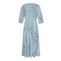 Vestido Bohemio De Verano Para Mujer Estampado Floral Casual Manga Corta Botones Estilo Playa Midi Elegante Robe O-Neck - details 15