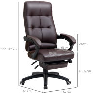 Vinsetto Silla de Oficina Ergonómica Silla de Escritorio Giratoria con Altura Ajustable Función de Inclinación Reposabrazos y Reposapiés Piel Sintética 65x65x118-125 cm - details 2