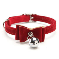 Collar De Gato Elástico Seguro Con Bowtie Y Campana Suave De Velours 6 Colores Collar Para Perro Pequeño Kitten Collar Accesorios Para Mascotas - details 2