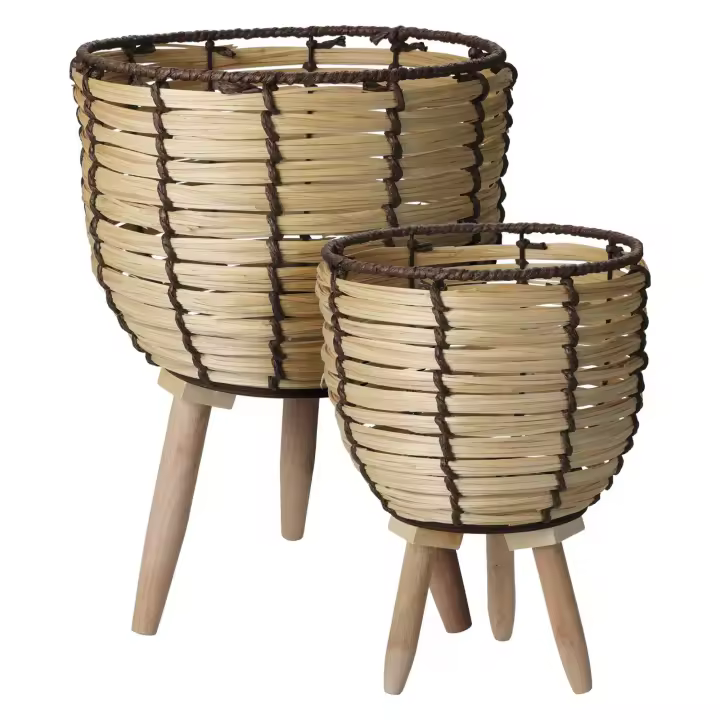 Well Home Juego de 2 cestas maceteros de madera con patas Ø21Ø27cm - 1