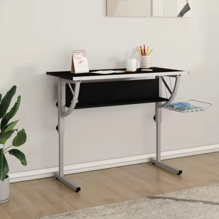 vidaXL Mesa de dibujo madera y acero y gris 110x53x(58-87) cm en color Negro/Roble Sonoma/Blanco | estructura resistente ideal para salón dormitorio o estudio - 1