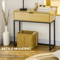 HOMCOM Mesa Consola con Cajón Consola Auxiliar Moderna Mesa de Entrada con Patas de Acero para Pasillo Salón Dormitorio 80x30x76 cm Natural - details 3
