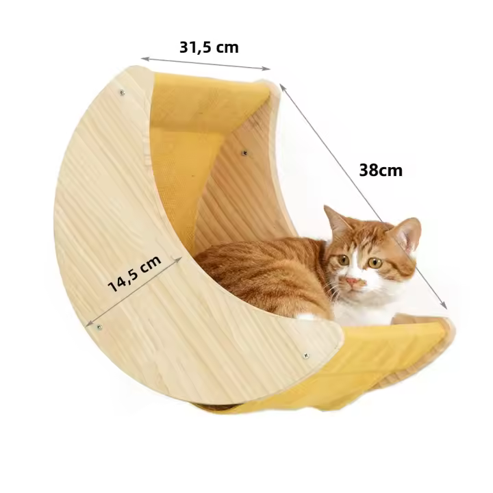 Estante Para Gato De Madera En Forma De Luna Colgante Montado En La Pared Con Hamaca Cama De Actividad Para Gatos Internos Soporte De Dormir Y Jugar - 1