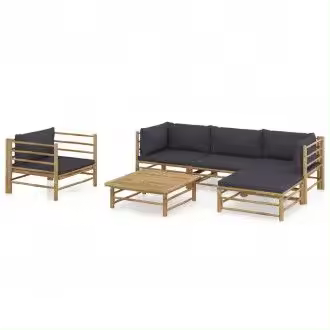 VIDAXL set de muebles de jardín de 6 piezas fabricado en bambú con cojines en color gris oscuro - 1