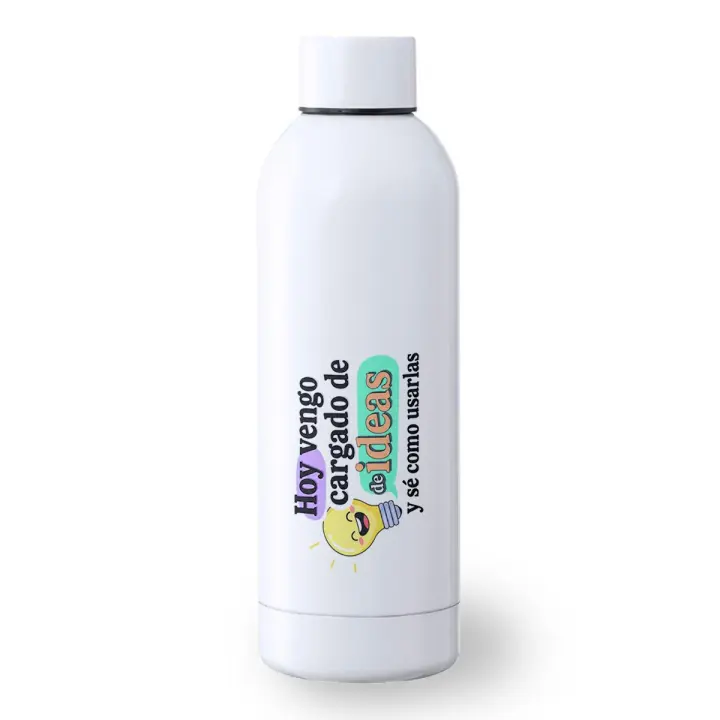 MERCHANDMANIA Bidón 500 ml acero inoxidable frase graciosa imaginacion mente ideas deporte deportivo botella senderismo - 1