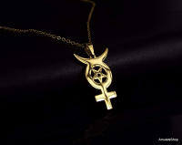 Amuletsshop- Collar Wiccan Bruja Mercurio Pentagrama Luna Triquetra Pagano Acero - details 2