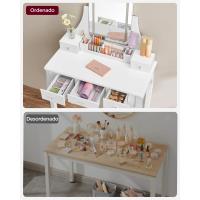 Tocador con espejo LED, 3 colores de luz led y brillo ajustable, taburete acolchado incluido, 5 cajones y organizador extraíble - details 5
