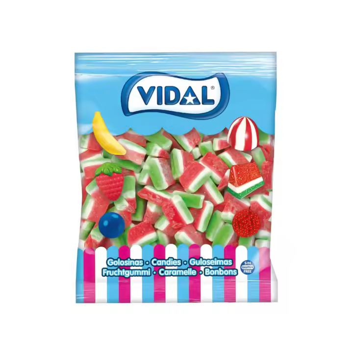 Vidal Tajadas Sandía - Bolsa de 1kg - Gominolas, chucherías sin gluten y sin grasa - 1