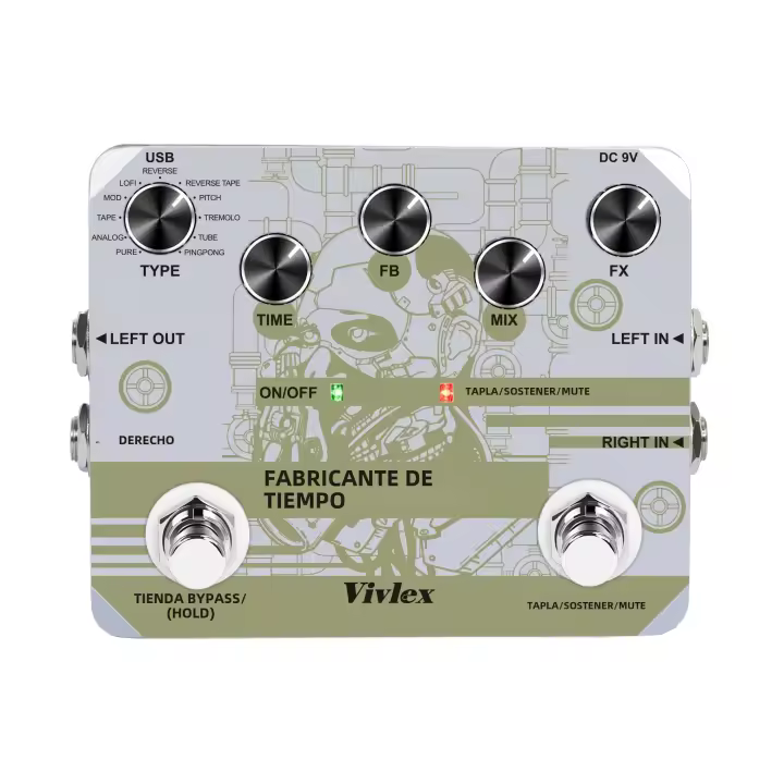 VIVLEX Ultimate Time Maker Pedal De Efectos Para Guitarra Y Bajo Con Función Tap Tempo Y 11 Tipos De Delays En Dual Foot Switch Multi-Box - 1