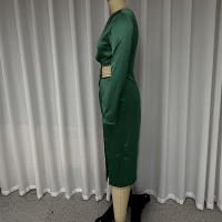 Vestido Midi Mujer Elegante De Verano Con Hombro Descubierto Y Abertura En La Cintura Verde Slim Con Abertura Lateral Para Calle - details 2