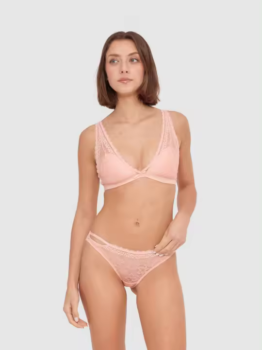 Sujetador bralette triangular de encaje con motivos florales con tirantes ajustables con cierre de corchetes INSIDE - 1