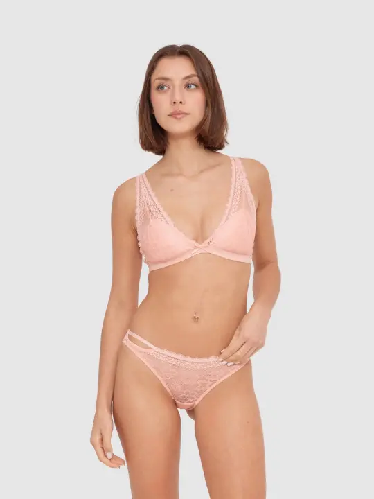 Sujetador bralette triangular de encaje con motivos florales con tirantes ajustables con cierre de corchetes INSIDE - 1
